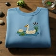 thumbnail image 1 of Embroidered Swan and Frog Sweatshirt, Cute Water Lily Pond Life Shirt, Nature Lover Cottagecore Crewneck, Wetland Gift, 1 of 4