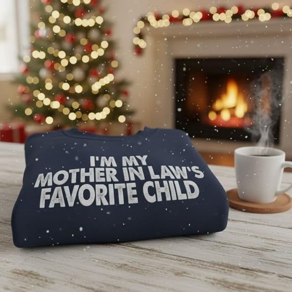 Embroidered Sweatshirt I’m My Mother In Law’s Favorite Child, Funny Family Quote Shirt, Humorous Gift for Men Women Parents In-Law