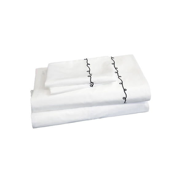Pyxie Home Modern 3-Piece Black Swirl Embroidery Sheet Sets, Twin