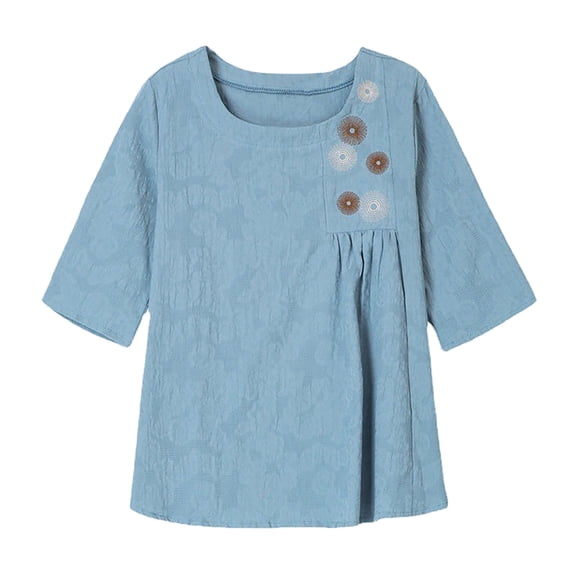 Embroidered T Shirt For Women Summer Short Sleeved Top Plus Size High End T Shirt For Women Ethnic Style Clothing