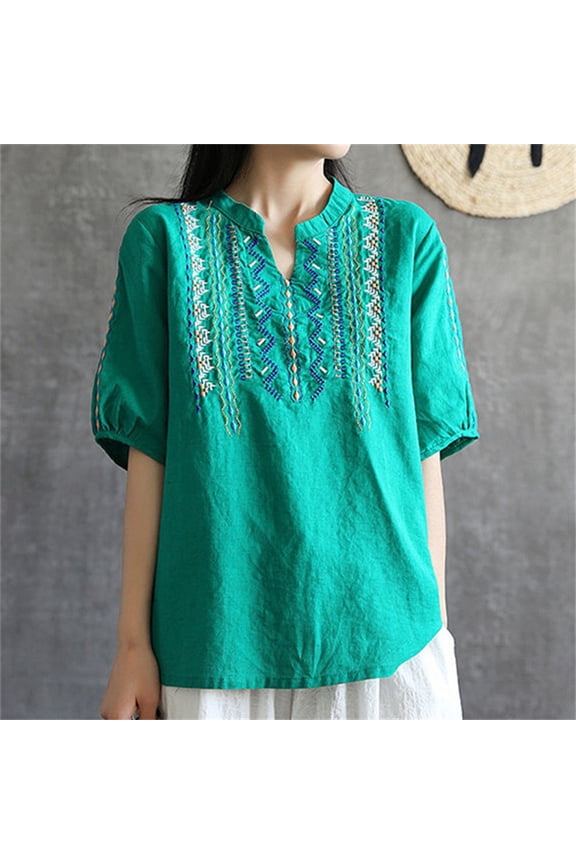 Embroidered T Shirt For Women Summer Short Sleeved Top Plus Size High End T Shirt For Women Ethnic Style Clothing Long Sleeve Shirt Plain Women Tee for Women Long Sleeve Rayon Tops for Women T Shirts