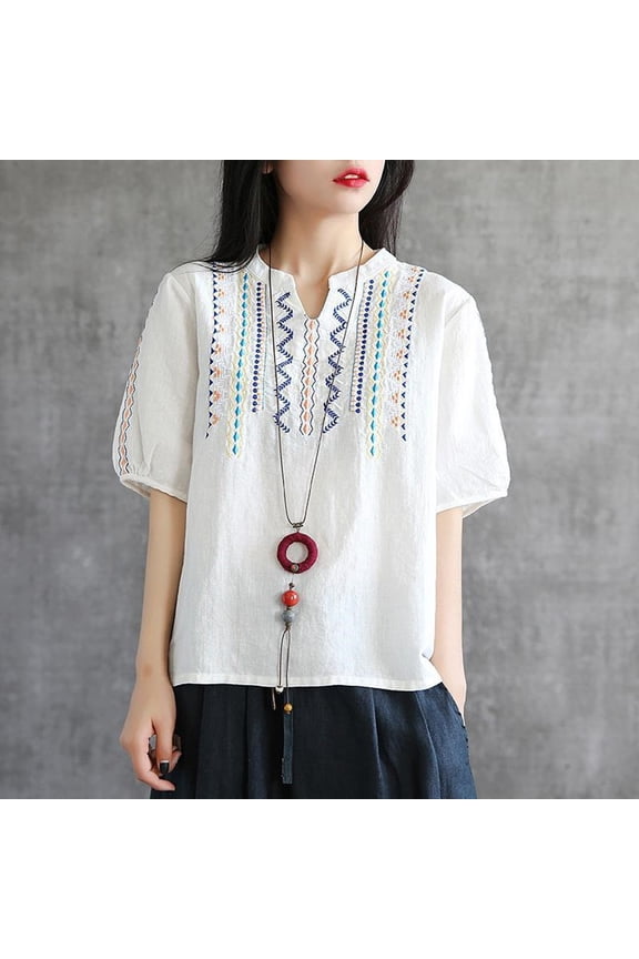 Embroidered T Shirt For Women Summer Short Sleeved Top Plus Size High End T Shirt For Women Ethnic Style Clothing Long Sleeve Shirt Plain Women Tee for Women Long Sleeve Rayon Tops for Women T Shirts