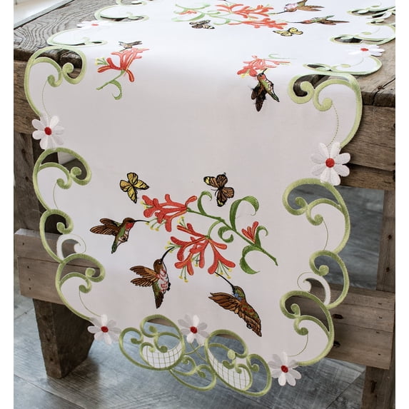 Embroidered Table Runner with Hummingbirds (15"x34")