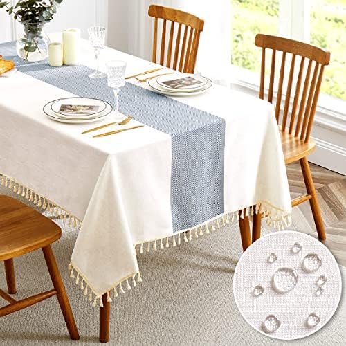 Embroidered Tablecloth for Dining Room, Rustic Farmhouse Kitchen Cloth Blue Cover, Dust Proof Spillproof Soil Resistant Cotton Linen Rectangle Table Cloth (Sky Blue, 55x70 inch)