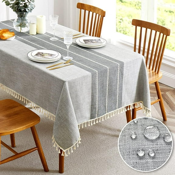 Embroidered Tablecloth for Dining Table,Rustic Farmhouse Kitchen Table Cloth Blue Table Cover, Dust Proof Spillproof Soil Resistant Cotton Linen Rectangle Table ClothsL-Gray,55x102 inch Light-grey