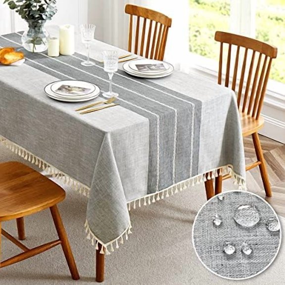 Embroidered Tablecloth for Kitchen, Rustic Farmhouse Table Cloth, Dust Proof Spillproof Soil Resistant Cotton Linen Rectangle Table Cloth (L-Gray, 55x120 inch)