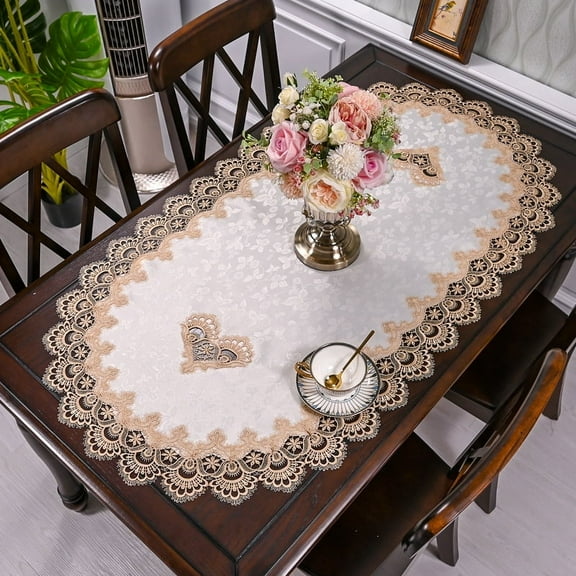 Embroidered Tablecloth Lace Table Runner, Oval Coffee Table Runner Table Centerpiece Doily Placemat Nightstand Dresser Scarf