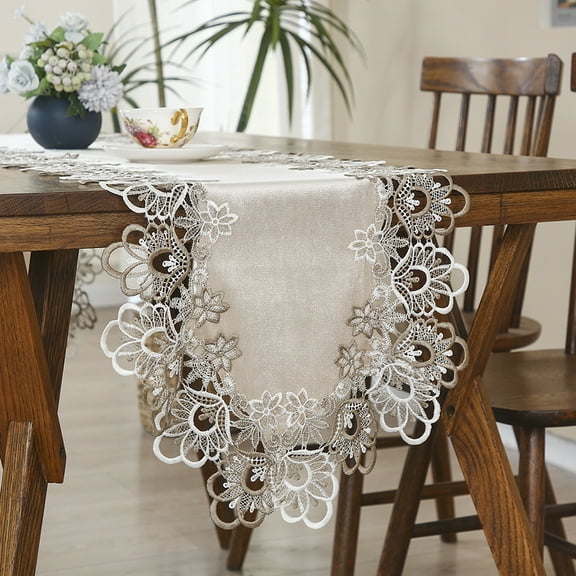 Embroidered Tablecloth Lace Table Runner, Table Centerpiece Doily Placemat Nightstand Dresser Scarf