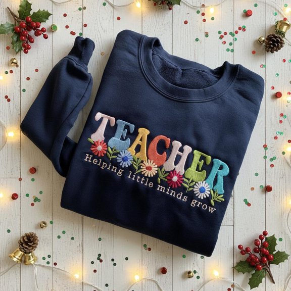 Embroidered Teacher Sweatshirt – Floral Spring Crewneck, Cute Seasonal Gift for Educators & Tutors