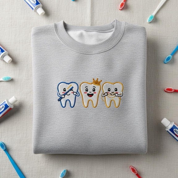 Embroidered Teeth Hoodie, Happy Healthy Tooth Sweatshirt, Orthodontic Dental Gift, Cute Dentist Assistant Crewneck
