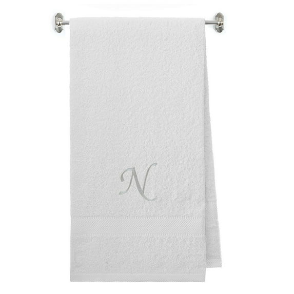 Embroidered Terry Cotton Bath Towel for Bath, Shower, Cover up Towel for Swimming Pool, Spa Fitness and Bath - 35 x 65 inches - White Color Towel - Silver Script Initial B