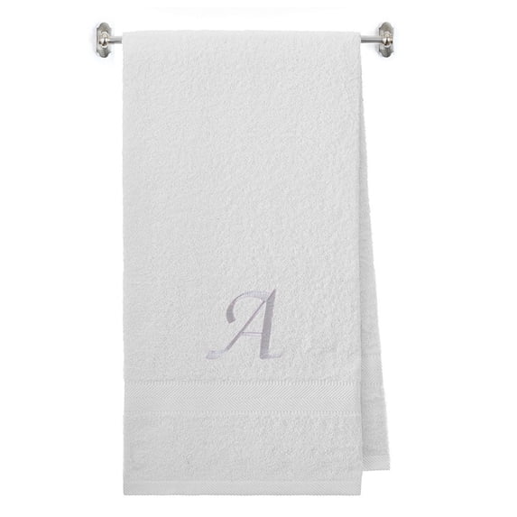 Embroidered Terry Cotton Bath Towel for Bath, Shower, Cover up Towel for Swimming Pool, Spa Fitness and Beach - 35 x 65 inches - White Color Towel - Silver Script Initial A