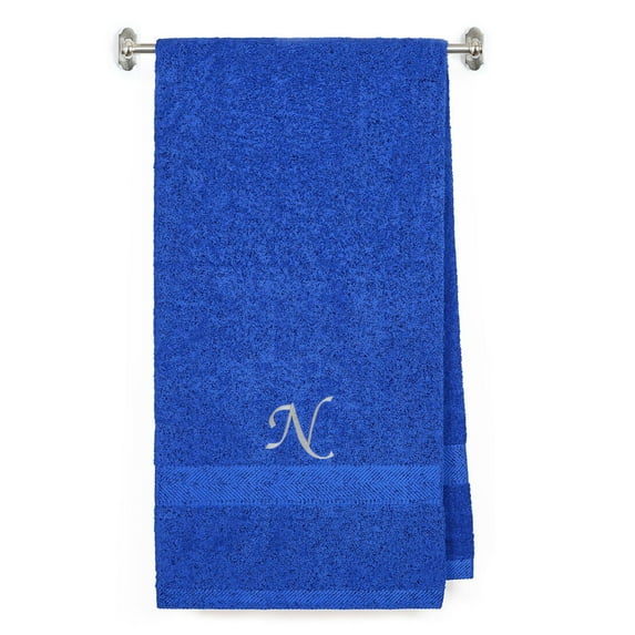 Embroidered Terry Cotton Bath Towel for Bath, Shower - Personalized Gift - Cover up Towel for Swimming Pool, Fitness and Bath - 35 x 65 inches - Royal Blue Color Towel - Silver Script Initial B