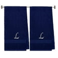 thumbnail image 1 of Embroidered Terry Cotton Bath Towel for Bath, Shower - 27 x 54 inches - 2-Pack - Navy Color Towel -Silver Script Initial L, 1 of 1