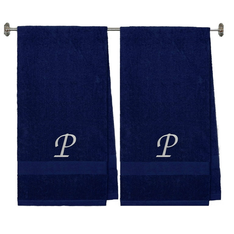 Embroidered Terry Cotton Bath Towel for Bath Shower 27 x 54 inches 2 Pack Navy Color Towel Silver Script Initial P Walmart