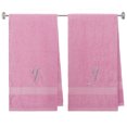 thumbnail image 1 of Embroidered Terry Cotton Bath Towel for Bath, Shower - 27 x 54 inches - 2-Pack - Pink Color Towel - Silver Script Initial J, 1 of 1