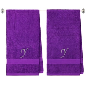 Embroidered Terry Cotton Bath Towel for Bath, Shower - Personalized Gift - Purple Color Towel - Silver Script Initial Y