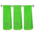 thumbnail image 1 of Embroidered Terry Cotton Gym Fitness Towel for Men, Women, Girls, Boys - Personalized Gift - 13 x 44 inches - 3-Pack - Lime Color Towel - Silver Script initial N, 1 of 5