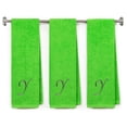 thumbnail image 1 of Embroidered Terry Cotton Gym Fitness Towel for Men, Women, Girls, Boys - Personalized Gift - 13 x 44 inches - 3-Pack - Lime Color Towel - Silver Script initial Y, 1 of 5