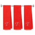 thumbnail image 1 of Embroidered Terry Cotton Gym Fitness Towel for Men, Women, Girls, Boys - Personalized Name Initial - 13 x 44 inches - 3-Pack - Red Color Towel - Silver Script initial T, 1 of 5