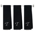 thumbnail image 1 of Embroidered Terry Cotton Gym Fitness Towel for Men, Women, Girls, Boys - Personalized Gift - Black Color Towel - Silver Script initial T, 1 of 4