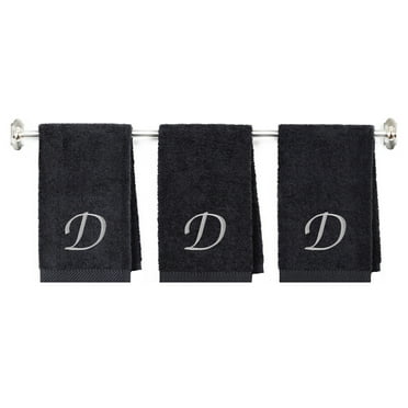 Embroidered Terry Cotton Hand Towel for Bathroom and Kitchen - Customized Towel for Hand - 16 x 27 inches - 3-Pack - Charcoal Color Towel - Silver Script Initial D