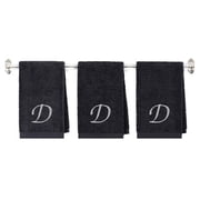 Embroidered Hand Towels Set of 3, Monogram Initial D, Cotton, Charcoal