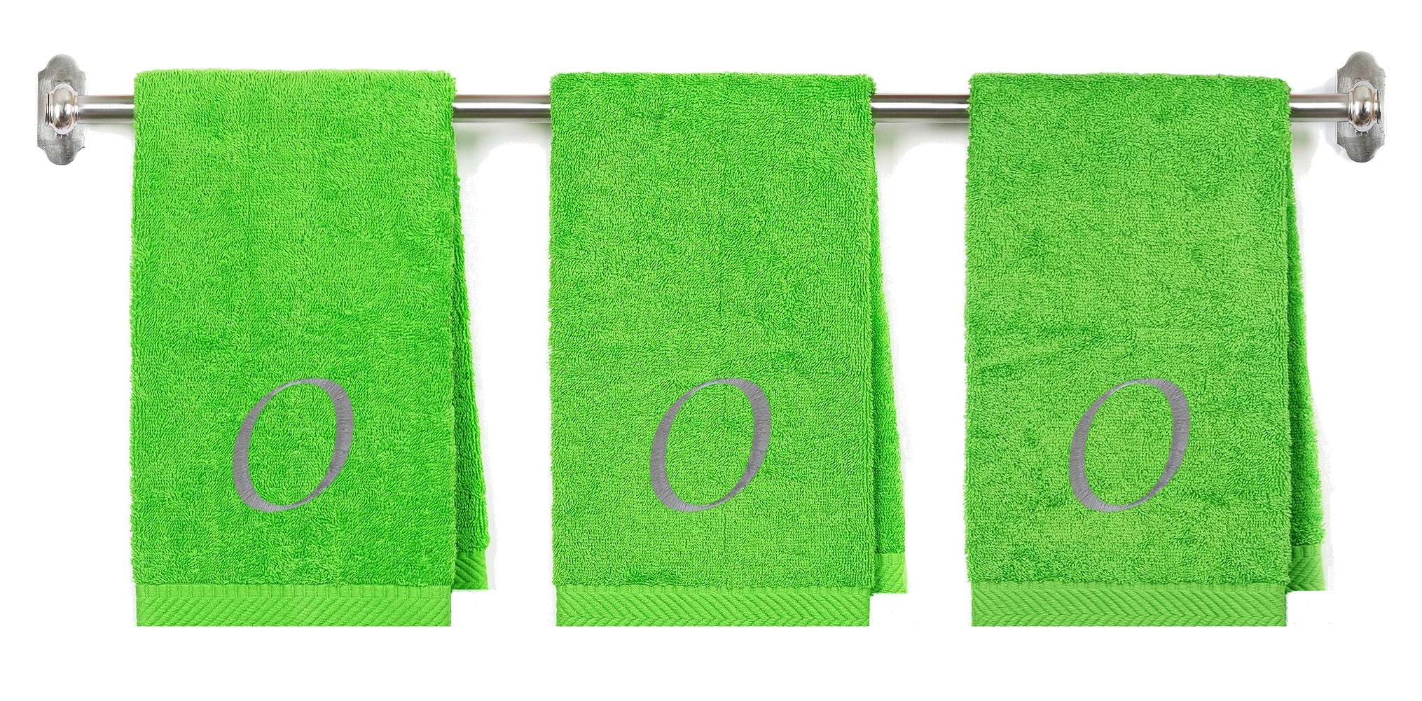 Embroidered Terry Cotton Hand Towel for Bathroom and Kitchen - Personalized Gift - 16 x 27 inches - 3-Pack - Lime Color Towel - Silver Script Initial O