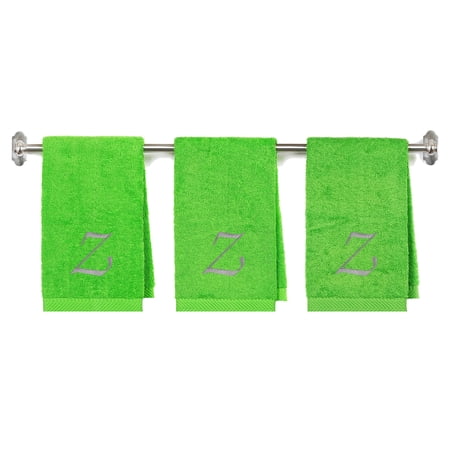 Embroidered Terry Cotton Hand Towel for Bathroom and Kitchen - Personalized Gift - 16 x 27 inches - 3-Pack - Lime Color Towel - Silver Script Initial Z
