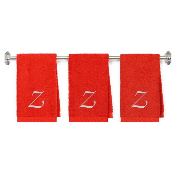 Embroidered Terry Cotton Hand Towel for Bathroom and Kitchen - Personalized Name Initial - 16 x 27 inches - 3-Pack - Red Color Towel - Silver Script Initial Z