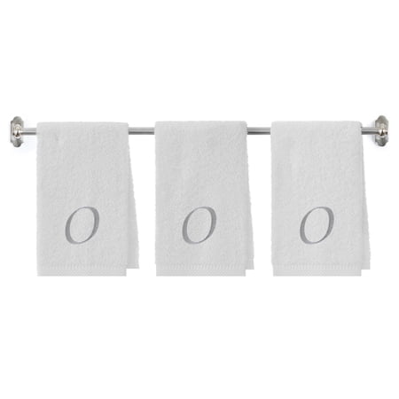 Embroidered Terry Cotton Hand Towel for Bathroom and Kitchen - Spa Terry Cotton Hand Towel - 16 x 27 inches - 3-Pack - White Color Towel - Silver Script Initial O