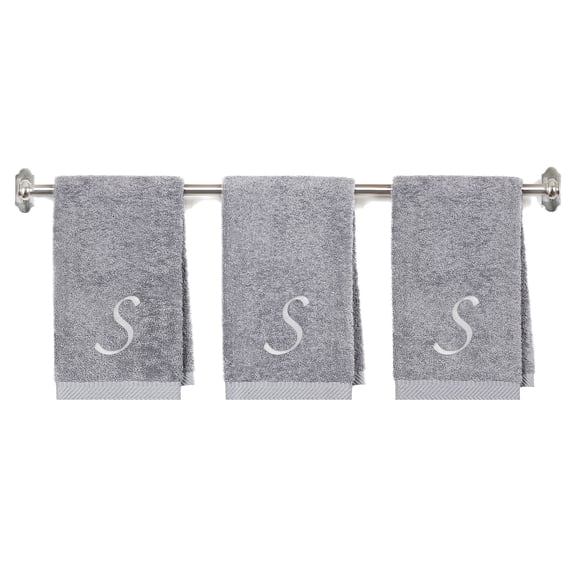 Embroidered Cotton Hand Towel for Bathroom and Kitchen - Cotton Hand Towel - 16 x 27 inches - 3-Pack - Silver Color Towel - White Chancery Initial S