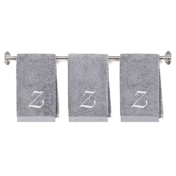 Embroidered Terry Cotton Hand Towel for Bathroom and Kitchen - Terry Cotton Hand Towel - 16 x 27 inches - 3-Pack - Silver Color Towel - White Script Initial Z