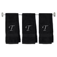 thumbnail image 1 of Embroidered Terry Cotton Hand Towel for Bathroom and Kitchen - Personalized Gift - Black Color Towel - Silver Script Initial T, 1 of 5