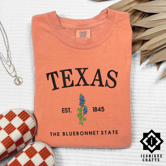 Embroidered Texas Shirt Bluebonnet Texas Shirt, Texas State 1845 Tshirt #3
