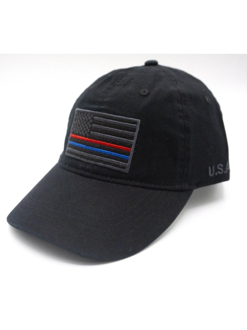 Embroidered Thin Blue & Red Line American Flag Baseball Cap  display picture 1