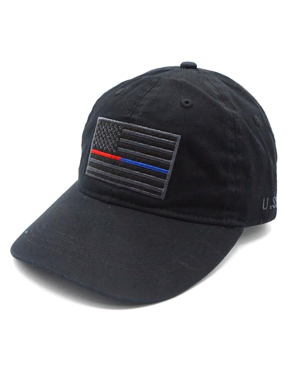 Embroidered Thin Red & Blue Line American Flag Baseball Cap