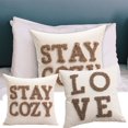 thumbnail image 1 of Embroidered Throw Pillow Cover - 17.71 x 17.71 Inch Decorative White Pillow Case with Words, Boho Farmhouse Style for Couch Sofa Bed Living Room (2pc), 1 of 9