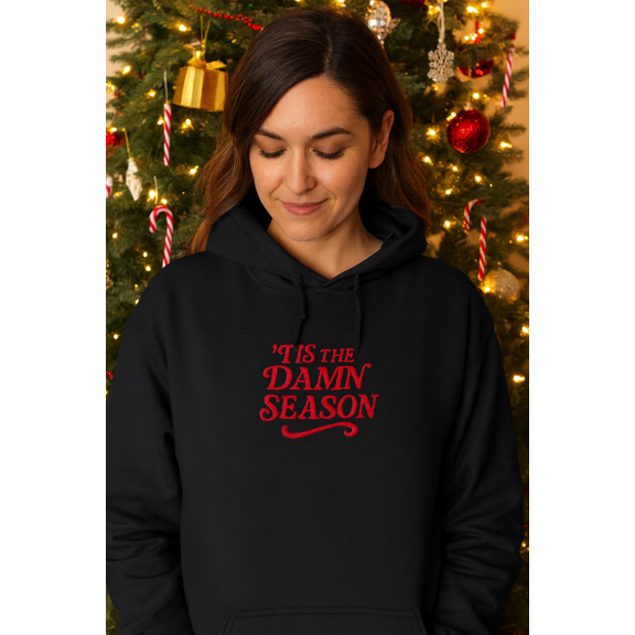 Embroidered â€œTis' The Damn Seasonâ€ Holidays Christmas Hoodies or Crewnecks Unisex Â· Classic Fit Â· Long Sleeve Â· Adult