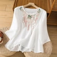 thumbnail image 1 of Embroidered Tops for Women 3/4 Sleeve Boho Tops Cotton Linen Plus Size Crewneck Tunic Peasant Blouses White L, 1 of 4