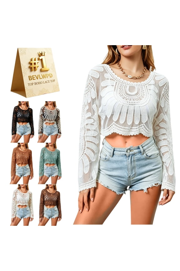 Embroidered Tops for Women Lace Blouse Lace Top Floral Embroidery Sheer Beach Cover-Up Bohemian Mini Crochet