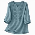 thumbnail image 1 of Embroidered Tops for Women Retro Cotton Linen 3/4 Sleeve Boho Shirts Summer Dressy Casual Flowy Blouse, 1 of 5