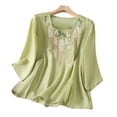 thumbnail image 1 of Embroidered Tops for Women Spring Cotton Linen 3/4 Sleeve T Shirts Boho Peasant Gauze Tunic Top, 1 of 6