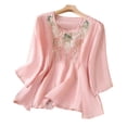 thumbnail image 1 of Embroidered Tops for Women Spring Cotton Linen 3/4 Sleeve T Shirts Boho Peasant Gauze Tunic Top, 1 of 6