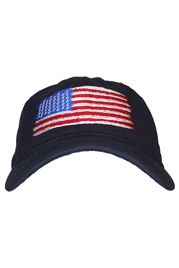 Embroidered US Flag 6 Panel Dad Hat W/Strapback Closure & Metal Release Buckle - Navy