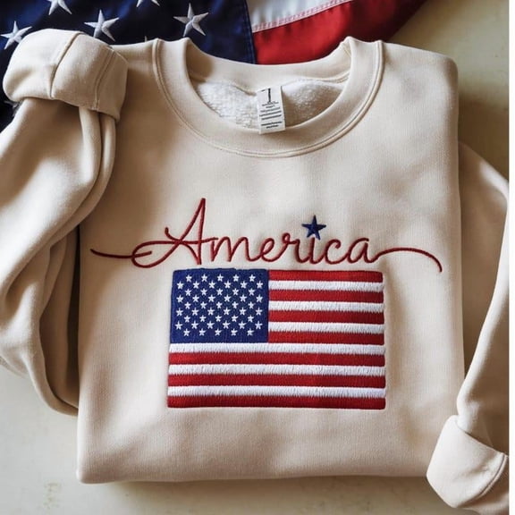 Embroidered USA Crewneck Design, Personalized American Apparel, Custom Embroidery, Patriotic Gift American Flag Design