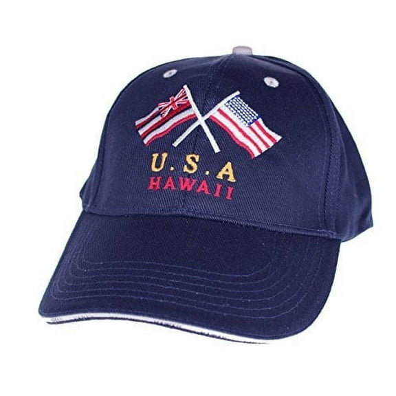 Embroidered USA & Hawaii Flag cap hats, Navy