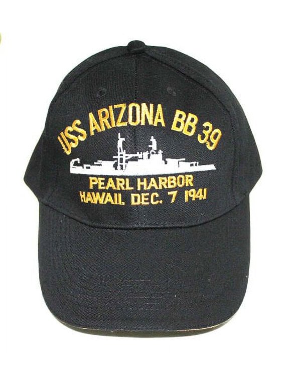 Embroidered USS Arizona Battle Ship, Pearl Harbor Hawaii, Dec. 7 1941 cap hat, Black