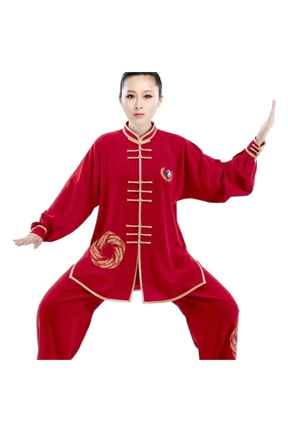 Embroidered Unisex Kung Fu Suit Chinese Martial Arts Uniform With Tai Chi Design Long Sleeve Practice