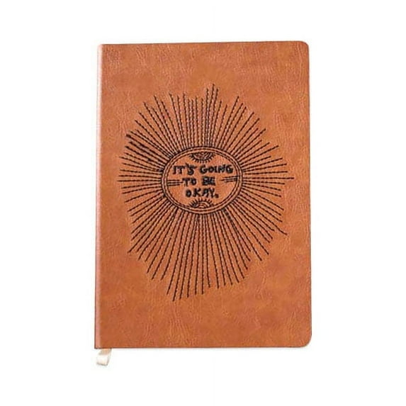 Embroidered Vegan-Leather Layflat Flexible Cover Journal, It's Going to Be Okay, College Rule, Brown/Black,8 x 5.5, 72 Sheets | Bundle of 5 Each